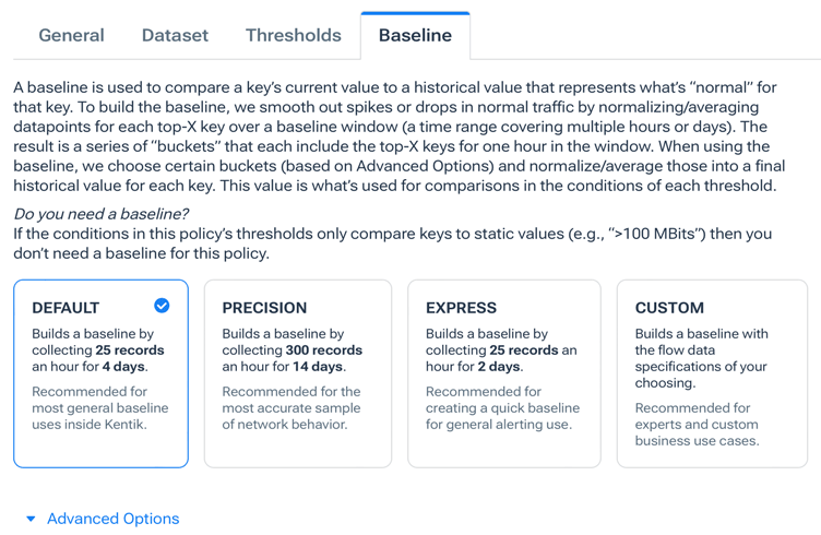 The Baseline tab includes presets for common baselining situations.