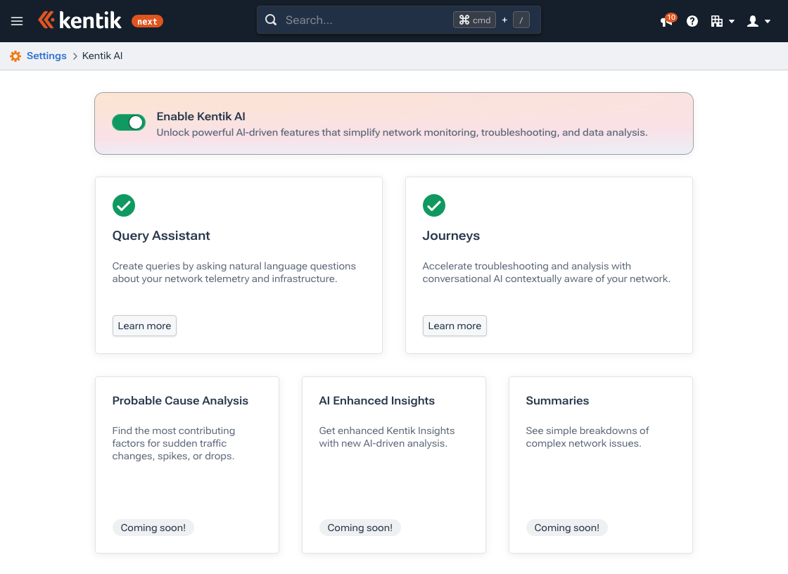 Enable Kentik AI on the Kentik AI settings page.