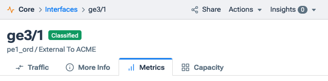 The top-level controls and information fields for a Details page, including the tabs for interface views.