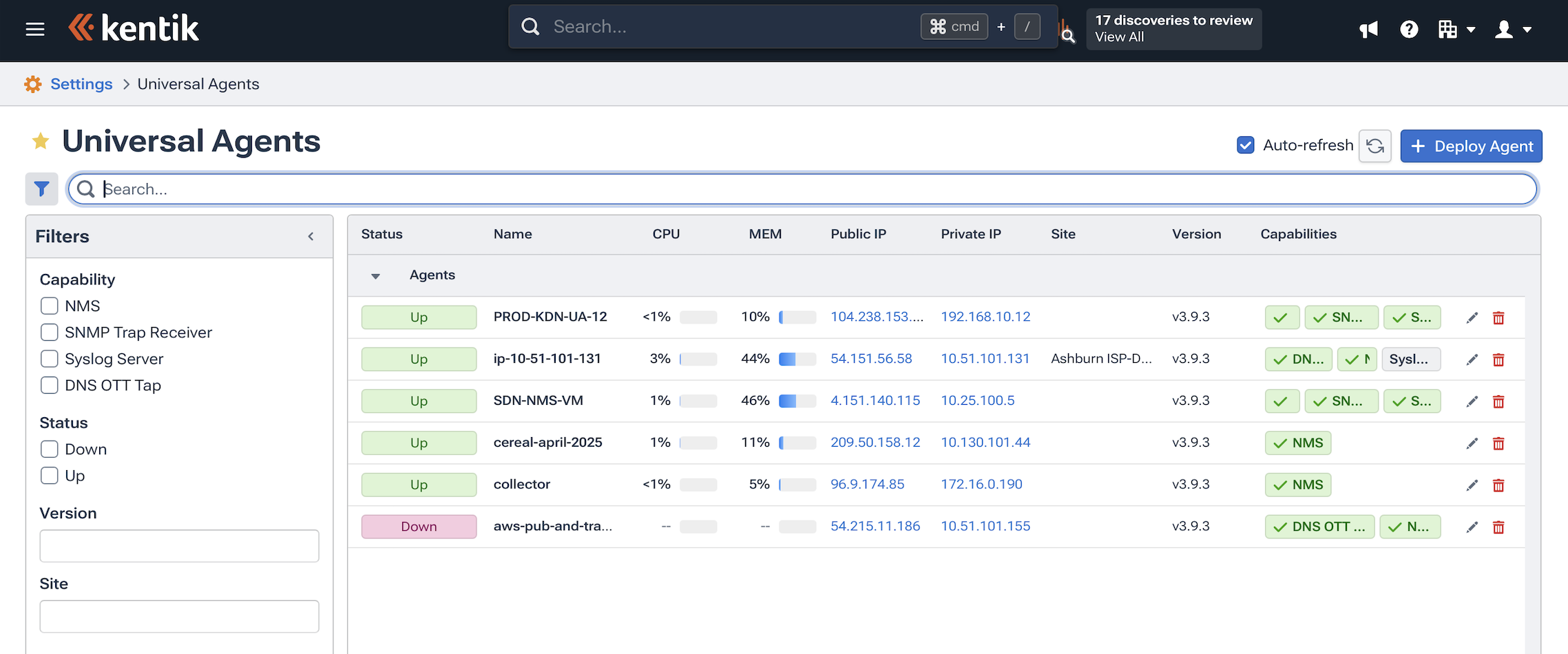 Manage Universal Agents on the Universal Agents page.