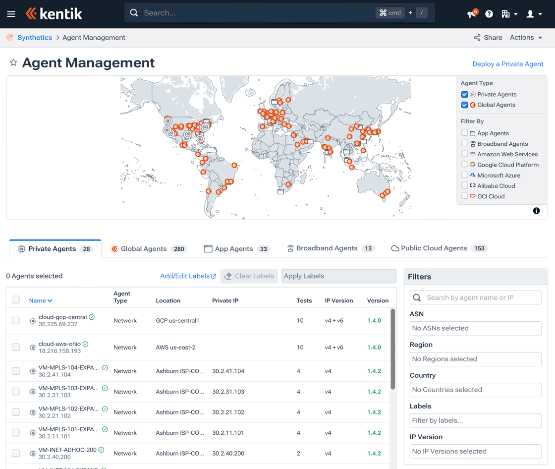 Agent Management enables agent deployment and monitoring of agent status.