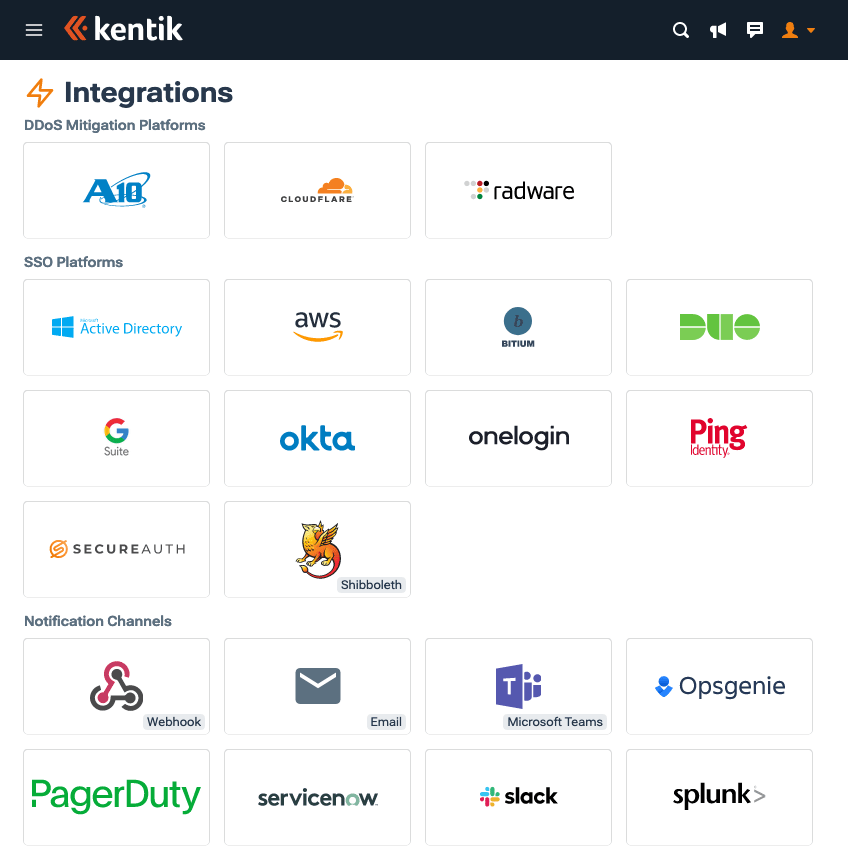 Manage integrations in various categories from the Integrations page.