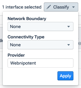 Interface Classification values can be specified manually with the Classify popup.