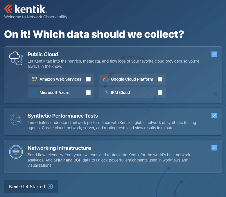 The "Which Data..." page, where you set the types of data sources you expect to use in Kentik.