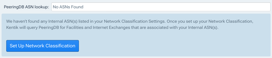 An alert appears in place of the table when you haven't specified any internal ASNs in Network Classification.