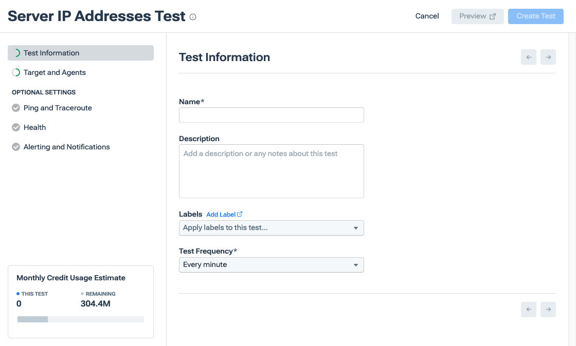 Configure the specific settings of an individual test on the Test Settings page.