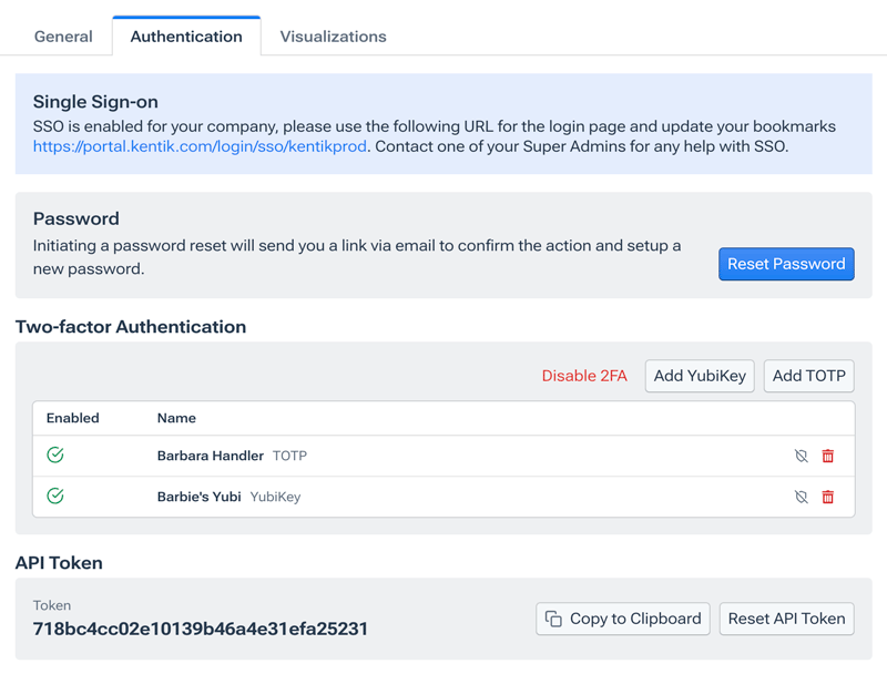 Settings on the Authentication tab control how you access Kentik.